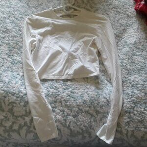 Women's H & M Divided White Long Sleeve Crop Top w/Open Back Size Medium